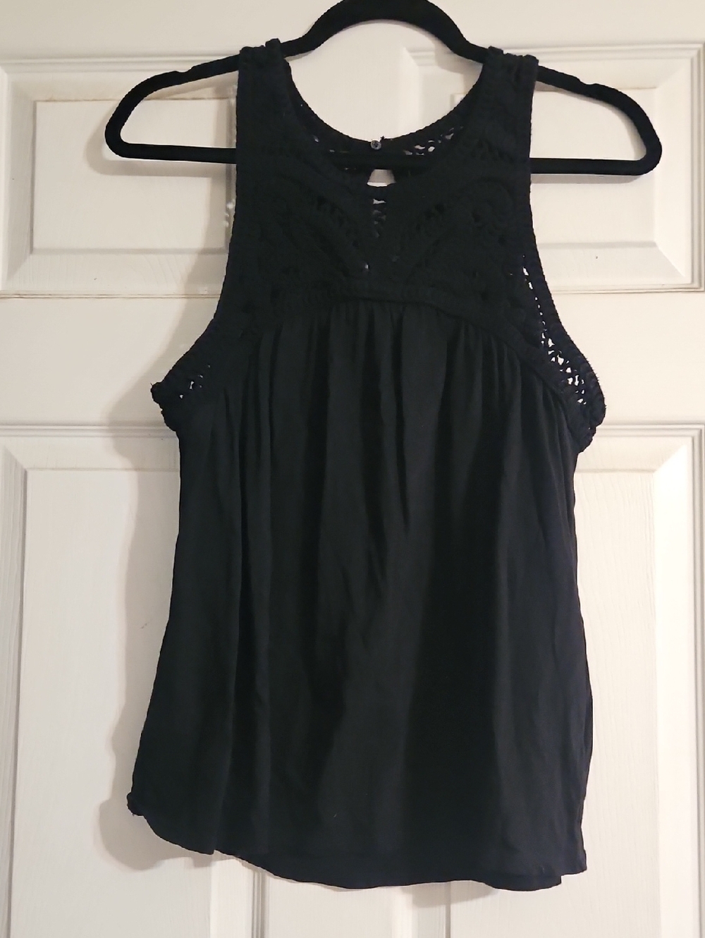 Ann Taylor Loft Black Crochet Yoke Tank